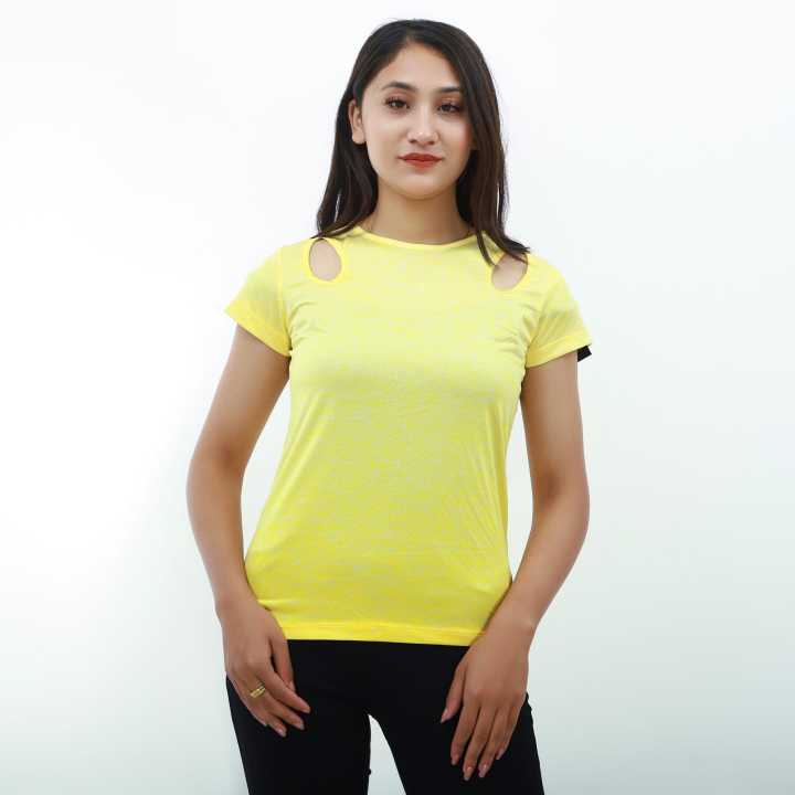 Labels Yellow Polyester Keyhole Top For Women LA T 0013-0016