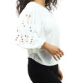 White Cotton Ballown Sleeve Design Top For Women. 