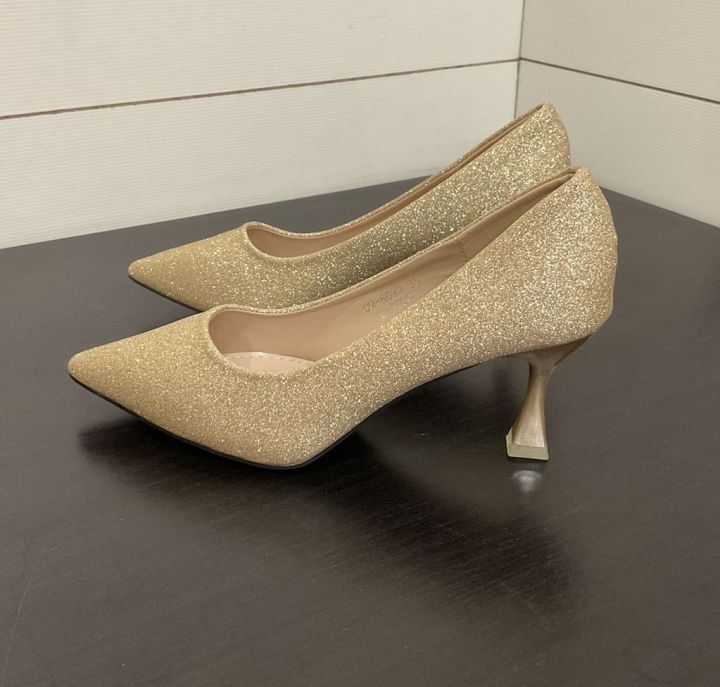 Glitter Party Wear Pencil Heel Close Shoe For Women om-6690