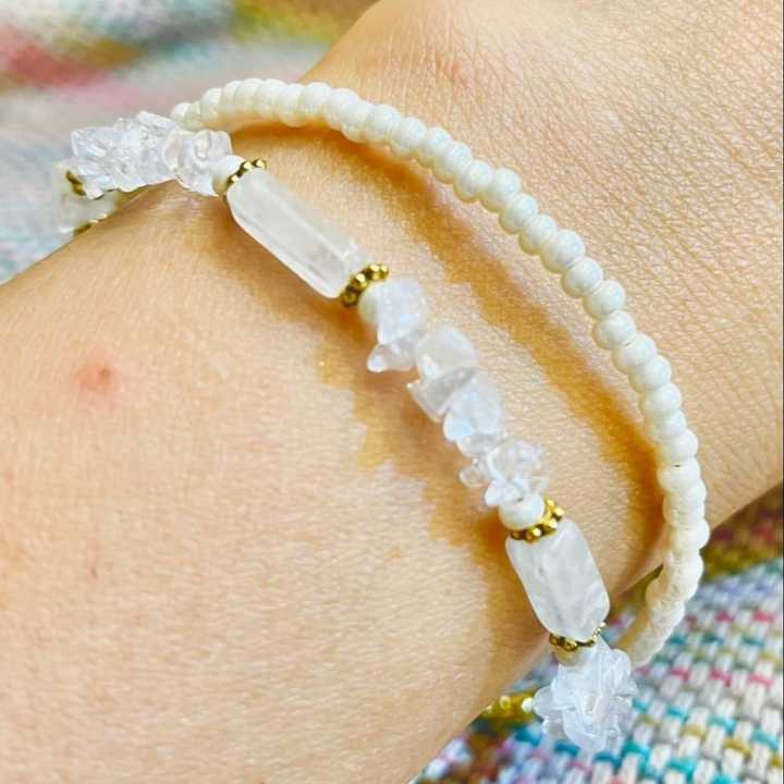 2 Layer Handmade Crystal Stone Bracelet For Women (Clear Quartz)