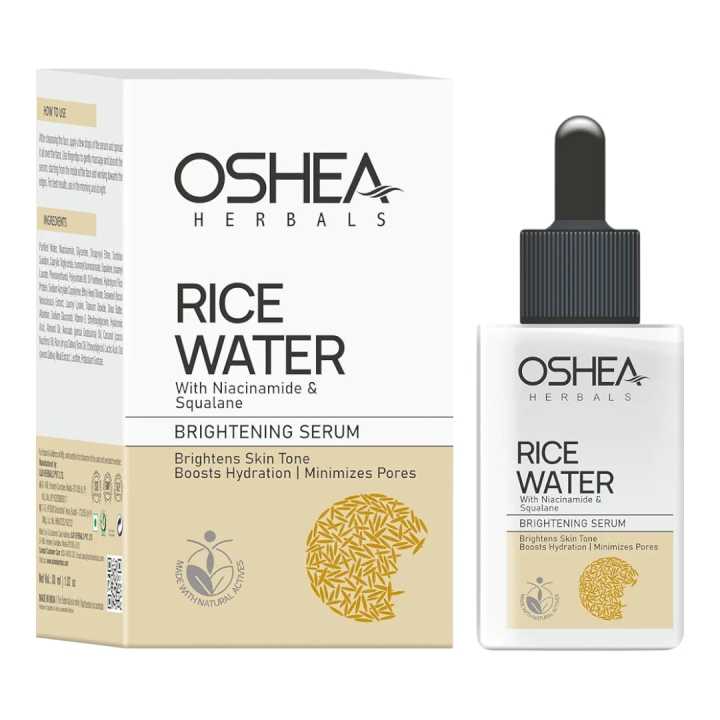 Oshea Herbal Rice Water Brightening Face Serum - Hydrating, Pore-Minimizing, and Skin Tone Evening | With Niacinamide, Squalane, Lemon, Pea & Chamomile (30ml)