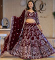 Bridal Lehenga Choli - Velvet Silver Thread And Siquence Embroidery Design -For Women. 