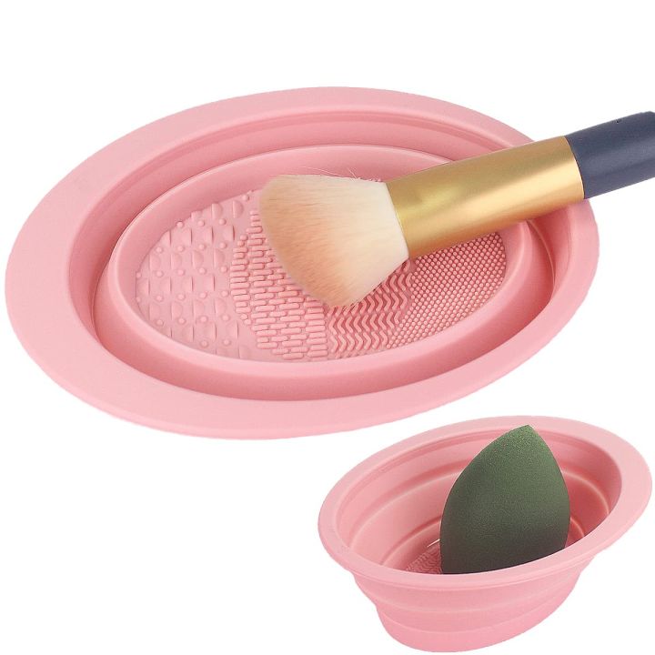 Silicone Folding Washing Pad Makeup Brush Cleaning Bowl, Cosmetic Brush Cleaner For Makeup Sponge Cleaning