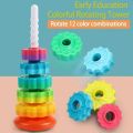Kids Learning Toys Montessori Rotating Rainbow Tower Safety Spinning Baby Stacking Puzzle Toys Early Educational Environmental Protection Colored Children's Toys Infant. 