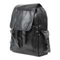Unisex Plain Front Pocket Design Pu Leather 4 Compartment Backpack (Black). 
