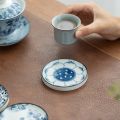 2pcs Gifts Ceramic Blue and White Porcelain Vintage Chinese Style Teacup Coaster Durable Round Snack Plates Kitchen Supplies. 