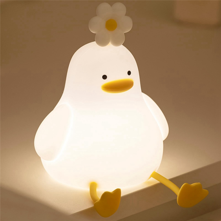 2Pcs%20Flower%20Duck%20Night%20Light%203%20Colors%20Silicone%20Night%20Lights%20USB%20Rechargeable%20Timing%20Bedside%20Touch%20Lamp%201200MAh%20Rechargeable%20Cute%20Lamp%20-%20Image%204