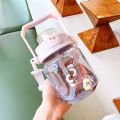 Cute Kids Water Bottle For School Summer Large Capacity Sport Straw Big Belly Cup Transparent Plastic Drinkware Bottles. 
