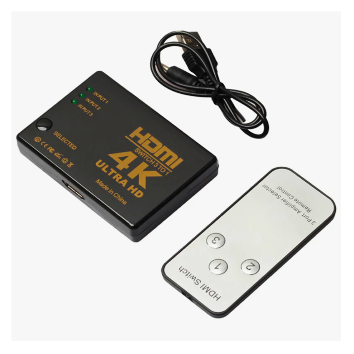 3 Port HDMI Switch 4K Ultra HD with Remote Control – Black