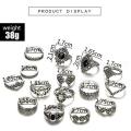 NEW 15 Pcs/Set Vintage Design Ring Crystal Crown Finger Ring Set Trendy Silver Rings Set for Women Girls Jewelry Accessories Gifts. 