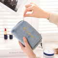 Cross border velvet makeup bag large capacity hand clutch cosmetics storage bag letter embroidery cylinder lipstick envelope wholesale. 