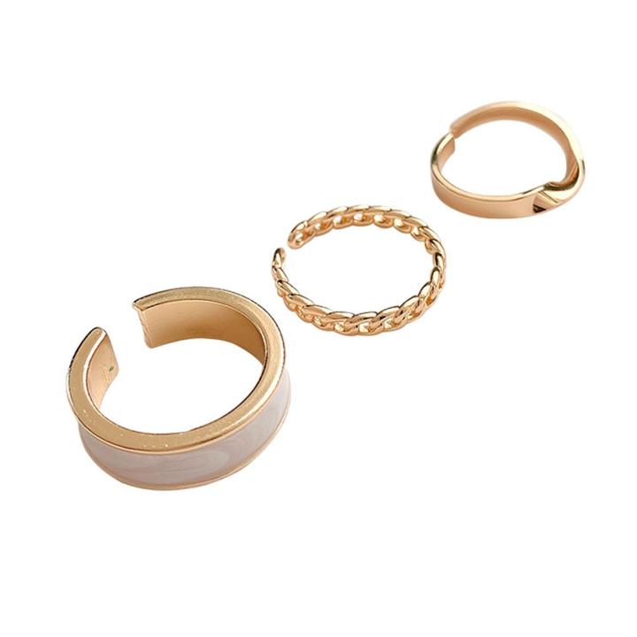 CARAT Commute Copper Jewelry 3 Pcs Women Ring Set Irregular Hollow Chain Adjustable Knuckle Ring Jewelry Gift Knuckle Ring Set