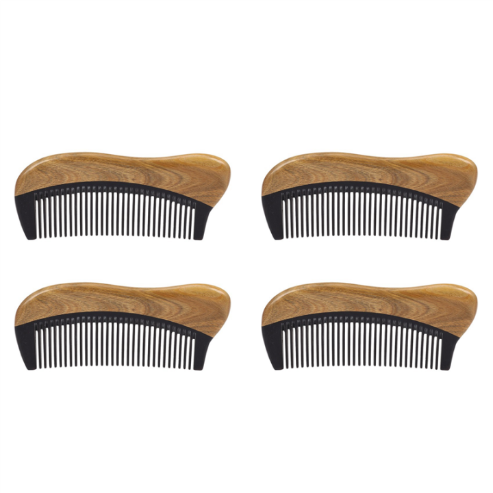 ZOROOM 4X Natural Green Sandalwood Hair Comb - No Static Wooden Fine Tooth Black Horn Comb (Green Sandalwood)