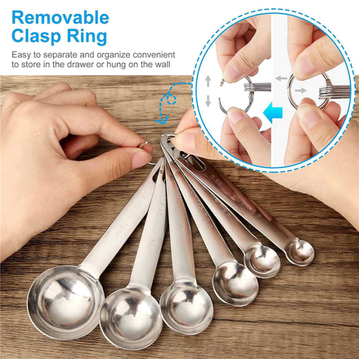 Stainless Steel Measuring Spoons Cups Set, Small Tablespoon, Teaspoons ...