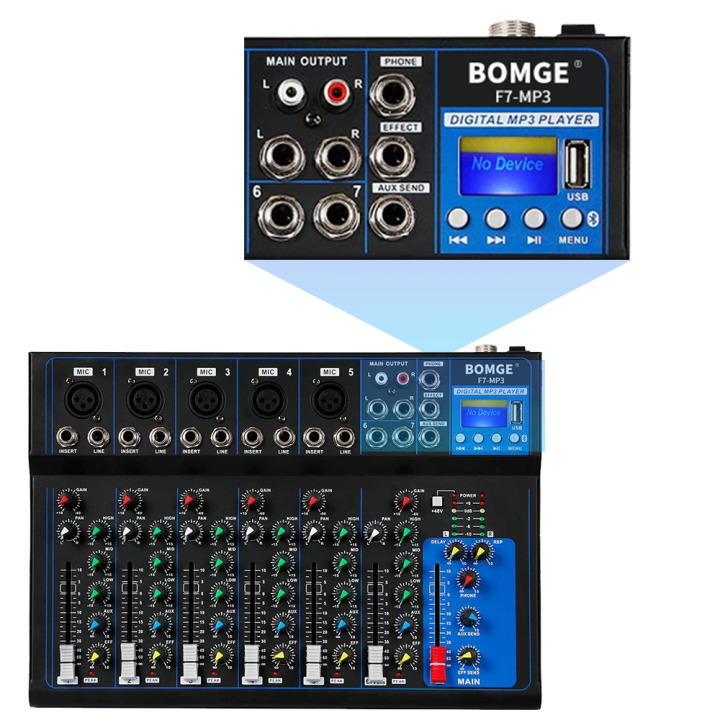 BOMGE%20F7%20Bluetooth%20Portable%20Audio%20Mixer%20%20DJ%20Sound%20Mixing%20Console%20MP3%20Jack%2048V%20Power%20for%20Computer%20Recording,%207-Channel%20Bands%20Mixing%20Boards%20For%20Studio%20Recording%20-%20Image%206