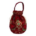 Red Floral Rhinestone Embroidered Thaili Bag For Women. 
