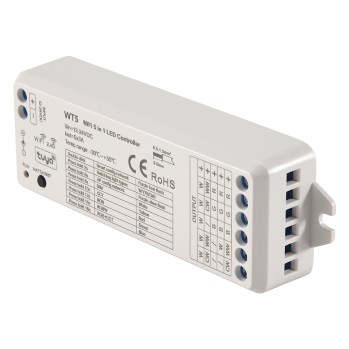 NAMUNY Tuya LED Controller 5 in 1 Dimmer CCT RGB RGBW RGBWW RGBCCT Strip Smart Life Wifi 2.4G RF Remote Controller 12-24V WT5