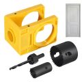 1Set New With Guide Template Door Lock Installation Kit Hand Tools Carbon Steel Knob Hole Drilling Tool Yellow For Door Knob Lock Door Drill Kit. 