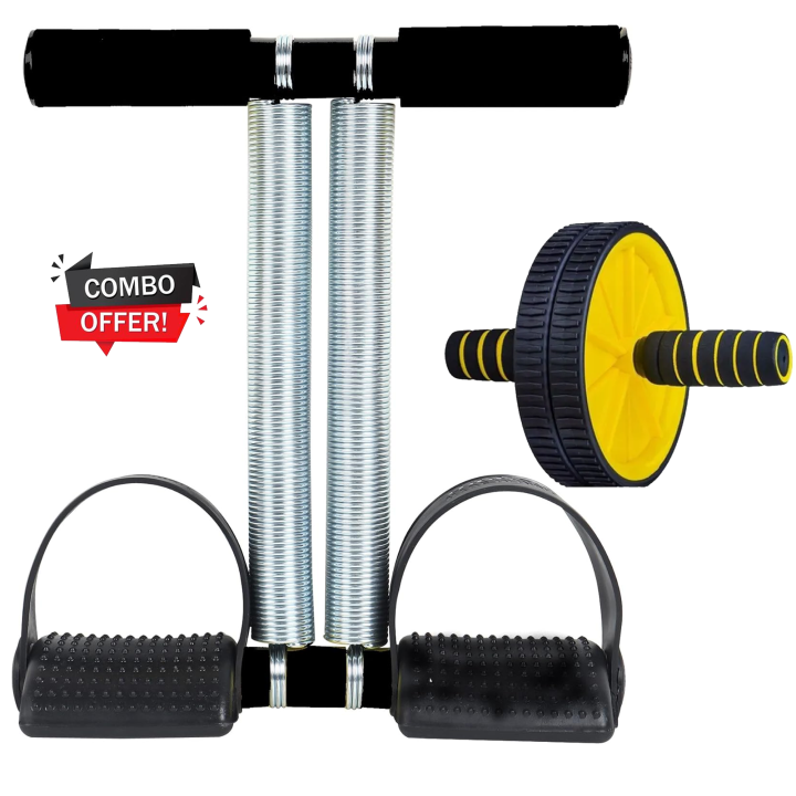 Home Gym Combo: Ab Roller Abdominal Wheel | Tummy Trimmer Double Spring - Men & Women | Abs Exercise Equipment