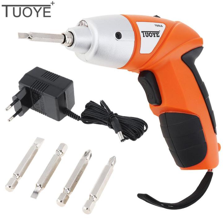 TUOYE 3.6V Rechargeable Battery Electric Screwdriver Set Household Power Tools with 4 Screw Driver Bits Accessories for Drilling
