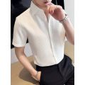 Cross-border Summer Thin Ice Silk Waffles Shirt Men's Short-sleeved French Style High-grade Neck Slim-fit Men's Shirt. 