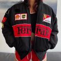 Summer New  Ferrari Vintage Racing Jacket  Embroidered Cotton Padded Rider Jackets | Printed | Trend Biker Outwear. 