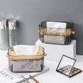 New Transparent Automatic Descent Tissue Box Bamboo Lid Large Capacity Tissue Holder Creative Dustproof Paper Towel Storage Box. 