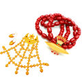 Gold Plated Panchadhatu Traditional Newari Jewelry Set With Nyapu Sikha, Red Beaded Taayou/Tayo and Makasi (2 pieces) For Women. 