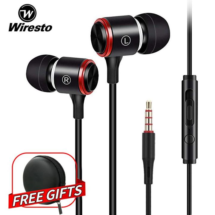 Wiresto In Ear Headphones Earphone Wired Earbuds Heavy Bass Headset  Soundproof Earplugs Noise Canceling HIFI Sound Quality Subwoofer Earphone with HD Microphone Free Case Box