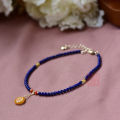 【New arrival】Natural lapis lazulestone anklet female temperament soft simple cute with beeswax south red pearl 14k bag gold chain. 