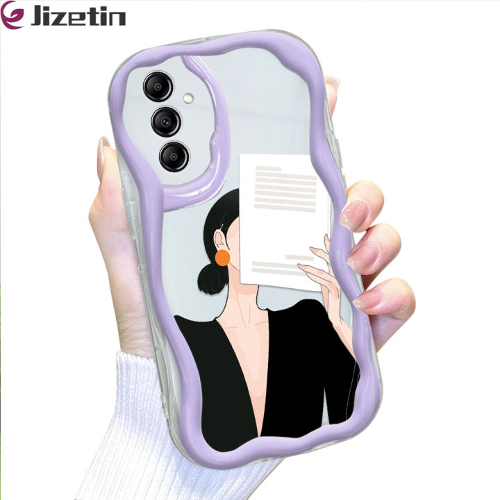 Jizetin for Samsung A15 4G / A15 5G Back Cover Cartoon Elegant Girl Cream Wavy Edge Soft Silicone Phone Case