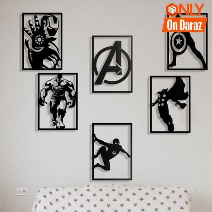 Ressence Enterprises Marvel Superhero Avengers Collections Wooden Wall Decor Frames 6 pc