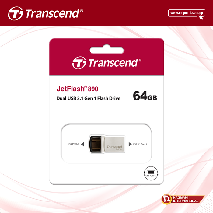 TRANSCEND - TS64GJF890S - JF890S - USB 3.0 + Type-C - OTG support - 64 GB - NAGMANI INTERNATIONAL