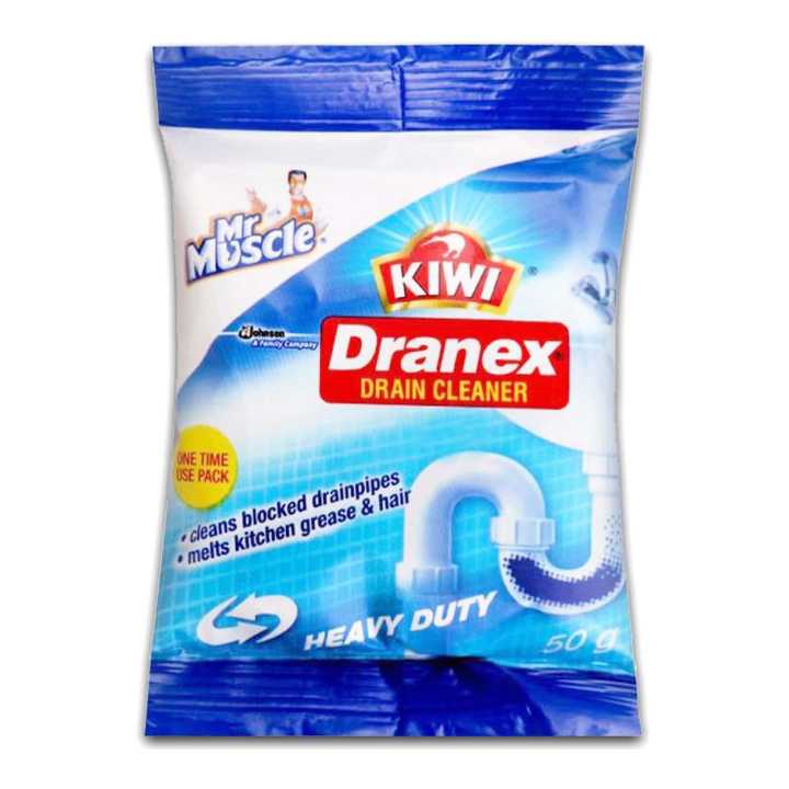 KIWI Dranex Heavy Duty Drain Cleaner 50g Pouch | Cleans Blocked Drain Pipes In 30 Minutes | Pack of 3