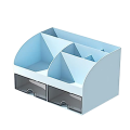 Desk Organiser-Office Organiser with 6 Compartments and 2 Small Drawers, Desk Storage Box for Pen Holders, Remote Pink. 