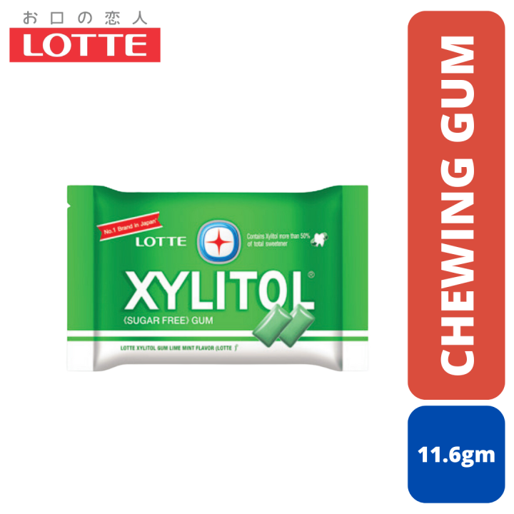 LOTTE Xylitol Sugar Free Lime Mint Chewing Gum (Pillow Pack) (11.6g)