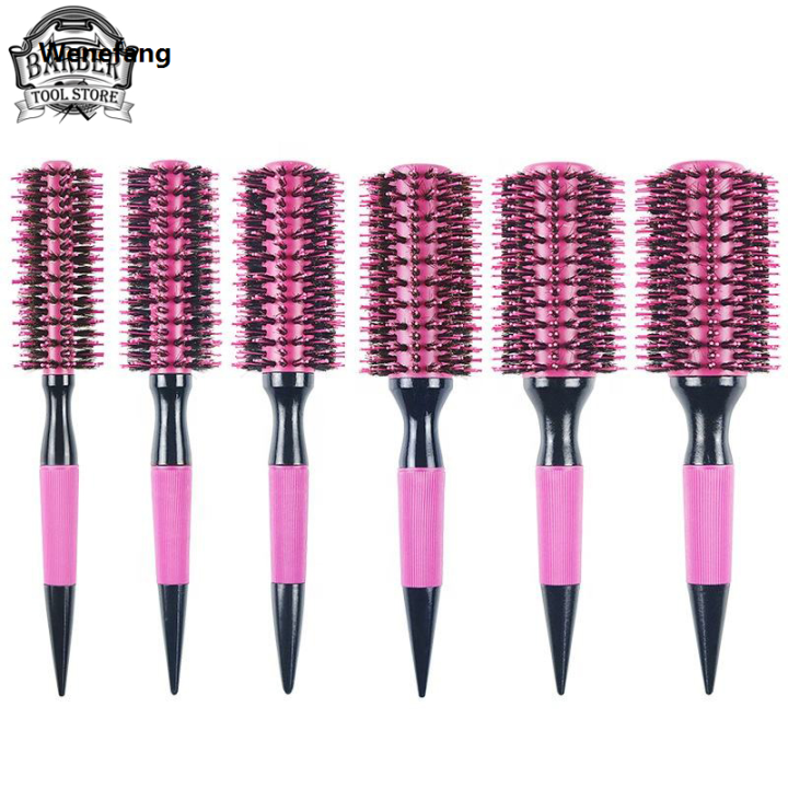Wenefang Salon Pink Round Wooden Curling Comb Brushes Boar Bristle Mix Nylon 2025 New Round Rolling Brush Professional Hair Fluffy Stylin Supplies
