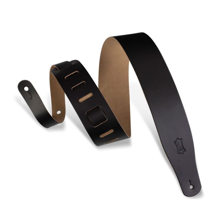 Levy's Leathers M26-BLK Chrome - Tan Leather Guitar Strap - Black