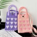 New Sweet Love Knit Handbag Mini Knit Knot Wrist Bag High-capacity Phone Bag Student. 