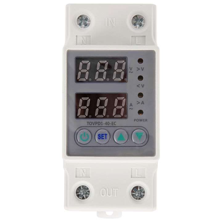 Din Rail Dual Display Adjustable over Voltage Current and Under Voltage Protective Device Protector Relay 40A 220V 230V