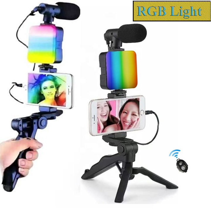 Normal And RGB Video Making Kit / Vlogger Kits Microphone LED Fill Light Mini Tripod For Phone Vlog Video Recording Condenser With BT Remote