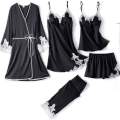 JAD 5 Pc Stylish Designer Nighty Set with Contrast Lace for Girls Women. 