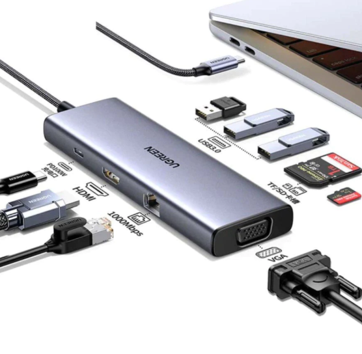 Ugreen%209-in-1%20Usb-c%20Hub%20Docking%20Station%20Adapter%20(4k%20Hdmi,3*usb3.0%20,Sd,Tf,Vga,Gigabit%20Lan,Usb%20C%20Pd%20100w)%20CM498-15600%20-%20Image%202