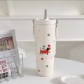 Portable 900ML Thermal Mug With Straw/Handle Large Capacity Straw Cup 201 Stainless Steel Vacuum Cup. 