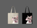 Cool Cat with Sunglasses & Bubblegum Printed Tote Bag– Eco-Friendly Cotton Shoulder Shopping Bag-White, Black. 