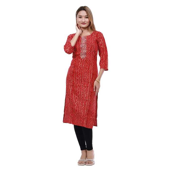 Red Chunari Print Kurti For Women