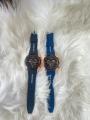 Black Strap Quartz Watch Unisex Blue Black Belt. 