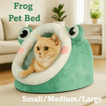 Cute Comfort Cat Dog Bed Plush Green Frog Pet House Cave Design Warm Sleeping Nest Bed For Puppy Kitten. 