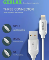 GERLAX iPhone USB Cable 1M 2.4A iOS Fully Compatible Quick Charge Cable. 