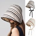 Fashion Ribbon Women Striped Fisherman Hat Solid Color Foldable Summer Sun Hat Wide Brim Breathable Bucket Hat Camping. 